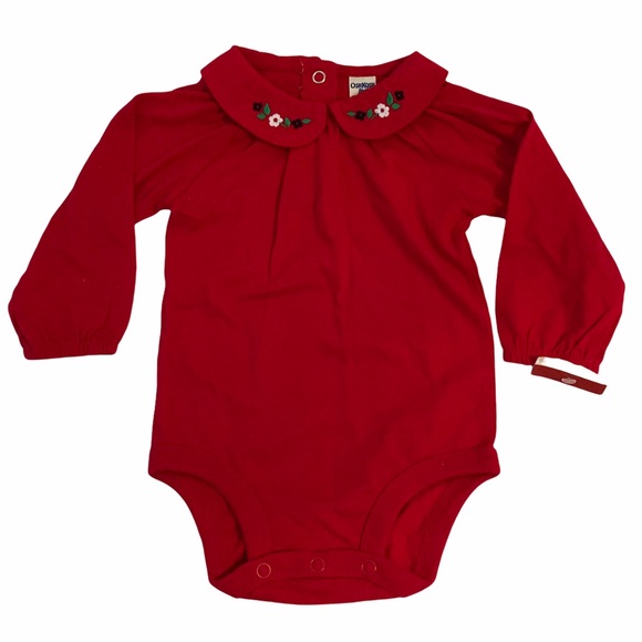 5/$15 OshKosh red collared floral bodysuit baby size 12 months